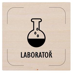 Cedulka na dveře - Laboratoř - piktogram, dřevěná tabulka, 80 x 80 mm