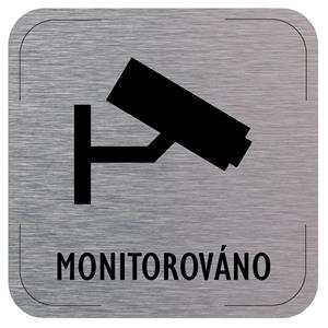 Cedulka na dveře - Monitorováno - piktogram, hliníková tabulka, 80 x 80 mm