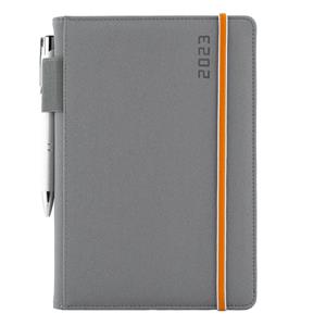 Diary AMOS daily A5 2023 Slovak - grey/orange rubber band