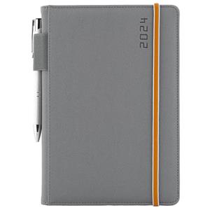 Diary AMOS daily A5 2024 Slovak - grey/orange rubber band