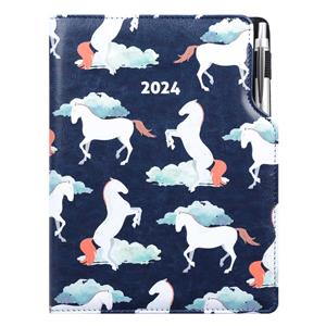 Diary DESIGN daily A4 2024 - blue - horses