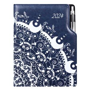 Diary DESIGN daily A4 2024 - blue - ornament