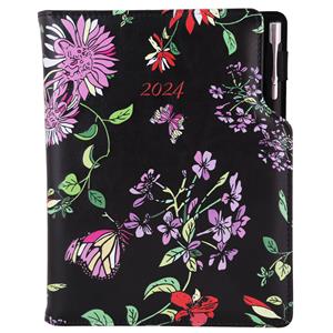 Diary DESIGN daily A5 2024 CZ - black - flowers