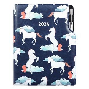 Diary DESIGN daily A5 2024 slovak - blue - horses