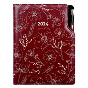 Diary DESIGN daily A5 2024 slovak - claret - flowers