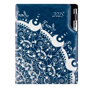 Diary DESIGN daily A5 2025 CZ - blue - ornament