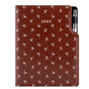 Diary DESIGN daily A5 2025 CZ - brown - white flower