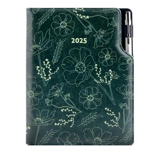 Diary DESIGN daily A5 2025 SK - green - flowers