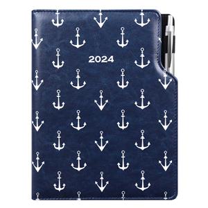 Diary DESIGN weekly A4 2024 - blue - seafarer - anchors