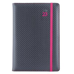 Diary ELASTIC daily A5 2023 Slovak - grafit/magenta rubber band