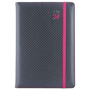 Diary ELASTIC daily A5 2024 Polish - grafit/magenta rubber band