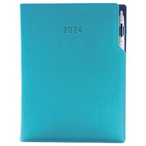 Diary GEP with ballpoint daily A4 2024 - turquoise/blue velvet