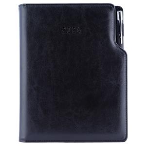 Diary GEP with ballpoint daily A5 2024 Slovak - black/black velvet