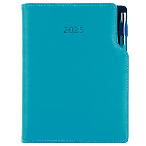 Diary GEP with ballpoint daily A5 2025 Czech - turquoise/blue velvet