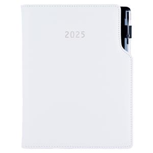 Diary GEP with ballpoint daily A5 2025 Czech - white/white stiching