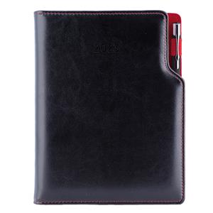 Diary GEP with ballpoint daily B6 2023 Polish - black/red velvet