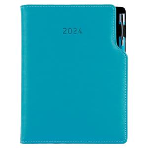 Diary GEP with ballpoint daily B6 2024 - turquoise/black velvet