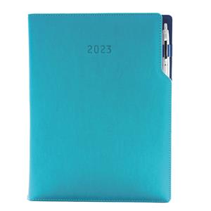 Diary GEP with ballpoint weekly A4 2023 Polish - turquoise/blue velvet