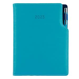 Diary GEP with ballpoint weekly A5 2023 Czech - turquoise/blue velvet