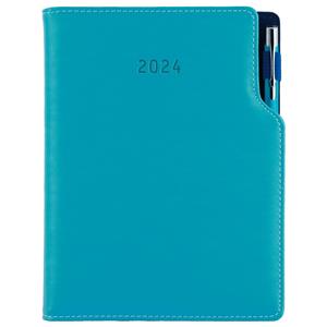 Diary GEP with ballpoint weekly A5 2024 Czech - turquoise/blue velvet