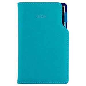 Diary GEP with ballpoint weekly pocket 2024 Czech - turquoise/blue velvet