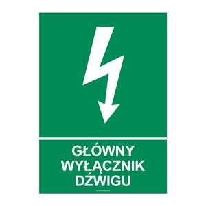 GŁÓWNY WYŁĄCZNIK DŹWIGU, płyta PVC 1 mm, 210x297 mm