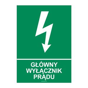 GŁÓWNY WYŁĄCZNIK PRĄDU, płyta PVC 1 mm, 210x297 mm