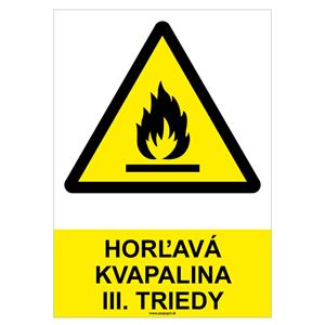 Horľavá kvapalina III. Triedy-bezpečnostná tabuľka, plast A4, 2mm