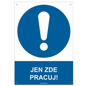 JEN ZDE PRACUJ! - bezpečnostní tabulka s dírkami, plast A4, 2 mm