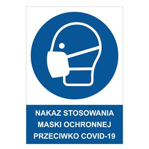 NAKAZ STOSOWANIA MASKI OCHRONNEJ PRZECIWKO COVID-19 - znak BHP, 0,5 mm płyta PVC A5