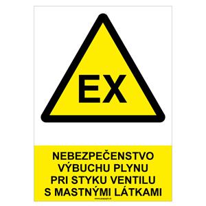 Nebezpečenstvo výbuchu plynu pri styku ventilu s mastnými látkami-bezpečnostná tabuľka, plast A4, 0,5mm