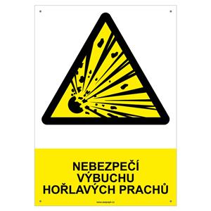 NEBEZPEČÍ VÝBUCHU HOŘLAVÝCH PRACHŮ - bezpečnostní tabulka s dírkami, plast A4, 2 mm