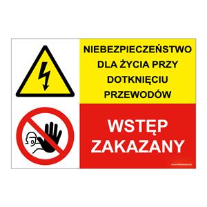 NIEBEZPIECZEŃSTWO DLA ŻYCIA PRZY... - WSTĘP ZAKAZANY!, ZNAK ŁĄCZONY, płyta PVC 2 mm, 210x148 mm