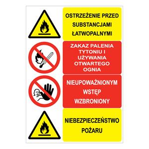 OSTRZEŻENIE PRZED SUB... - ZAKAZ PALENIA... -NIEUPOWAŻNIONYM WSTĘP... - NIEBEZPIECZEŃSTWO…, płyta PVC 1 mm, 210x297 mm