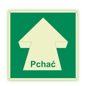 Pchać - fotoluminescencyjny znak z dziurkami, płyta PVC 2 mm 100x100 mm