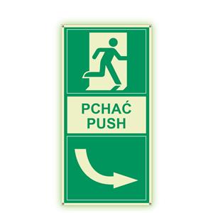 Pchać w prawo - fotoluminescencyjny znak z dziurkami, płyta PVC 2 mm 200x100 mm