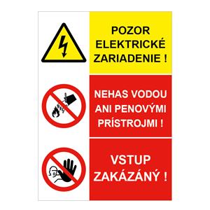 Pozor el. zariadenie-Nehas vodou-Vstup zakázaný, kombinácia,plast 1mm,148x210mm