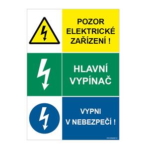 POZOR ELEKTRICKÉ ZAŘÍZENÍ - HLAVNÍ VYPÍNAČ - VYPNI V NEBEZPEČÍ, plast 1 mm, A5