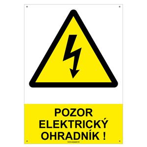 Pozor, elektrický ohradník! - bezpečnostná tabuľka s dierkami, plast 2 mm - A4