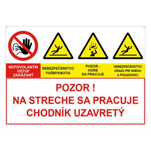 Pozor na streche sa pracuje chodník uzavretý, kombinácia, plast 2mm s dierkami-210x148mm