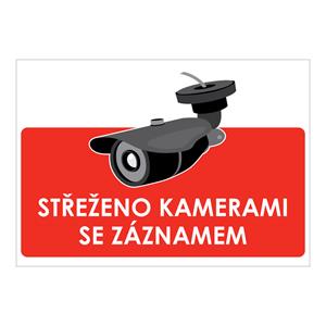 Střeženo kamerami se záznamem - červený symbol, samolepka a5