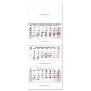 Threemonths Wall Calendar Trio stacked Slovak with spiral 2023 - grey