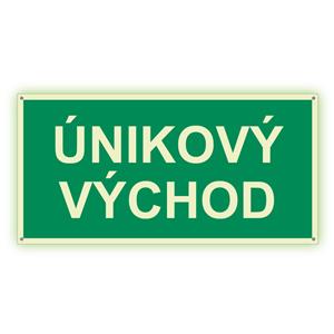 Únikový východ - fotoluminiscenční tabulka s dírkami, plast 2 mm 200x100 mm