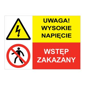 UWAGA! NIEBEZPIECZEŃSTWO PORAŻENIA - NIE DOTYKAĆ!, ZNAK ŁĄCZONY, naklejka 210x148 mm