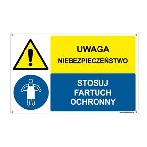 UWAGA NIEBEZPIECZEŃSTWO - STOSUJ FARTUCH OCHRONNY, ZNAK ŁĄCZONY, płyta PVC 2 mm 95x60 mm