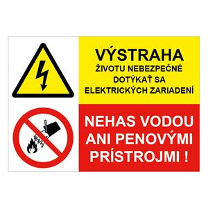 Výstraha-životu nebezpečné -Nehas vodou, kombinácia,plast 2mm,297x210mm