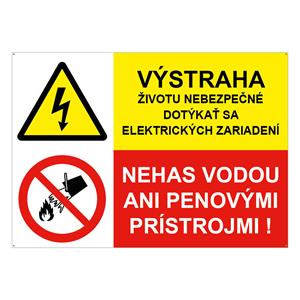 Výstraha-životu nebezpečné -Nehas vodou, kombinácia, plast 2mm s dierkami-297x210mm