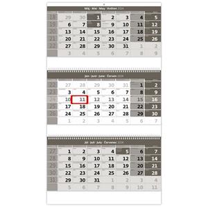 Wall Calendar 2024 - Threemonths Calendar grey Twin Wire