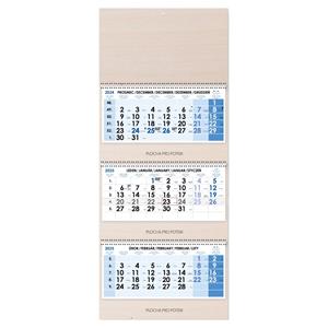 Wooden threemonths Wall Calendar Trio Wood stacked Czech with spiral 2025 - blue