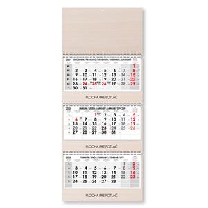 Wooden threemonths Wall Calendar Trio Wood stacked Slovak with spiral 2025 - grey